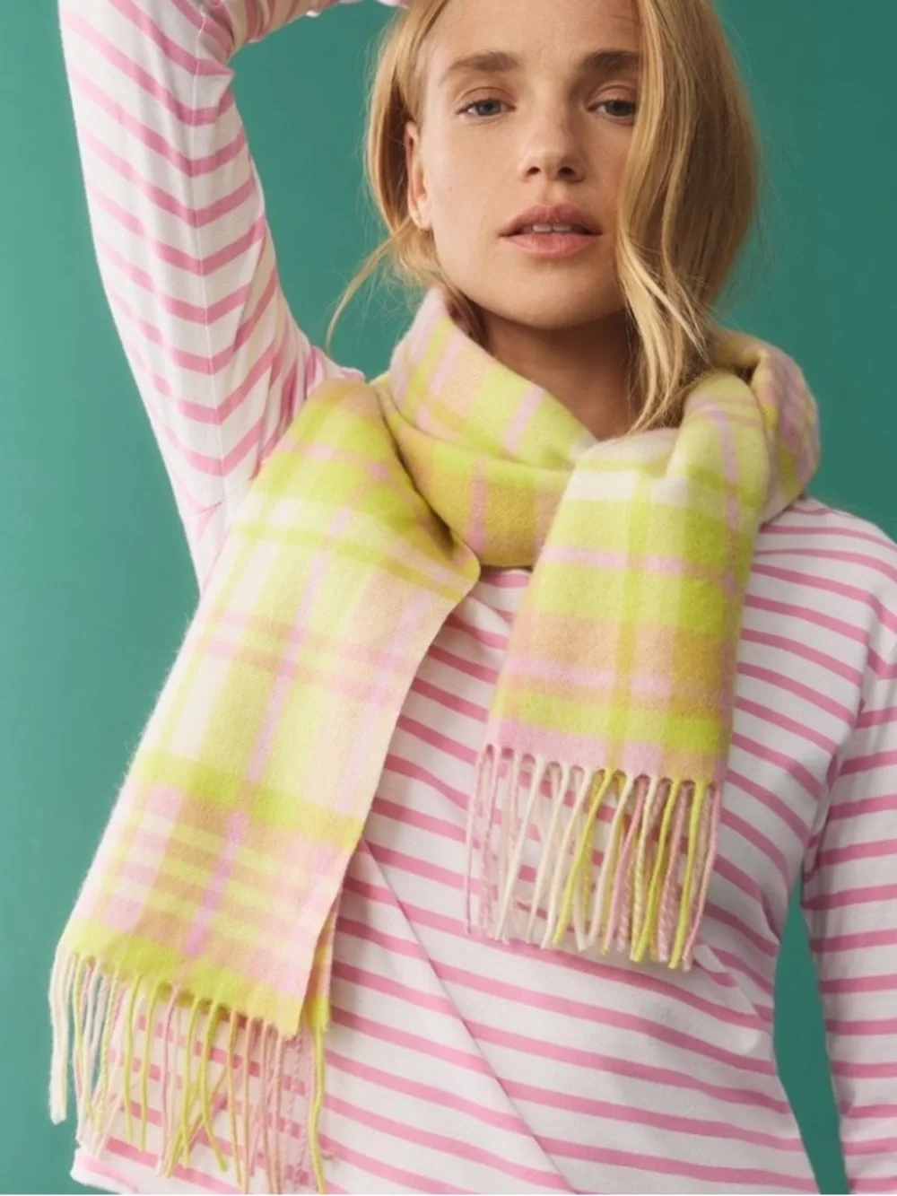 New! Anthropologie Maeve 100% Plaid Wool Cashmere Scarf 65”X13” NWT